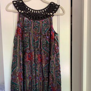 Anthropologie Black Lattice Neck Velvet Dress
